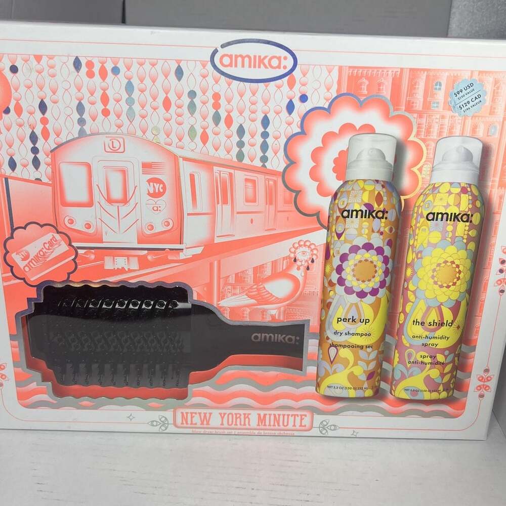 amika New York Minute Blow Dryer Brush Gift Set Dry Shampoo